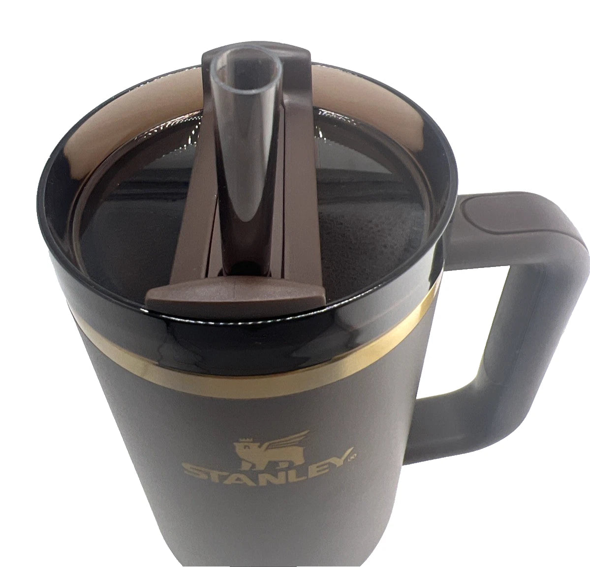 Matte Black Insulated Tumbler with Handle, Gold Accents, Reusable Straw, 40 oz Travel Cup