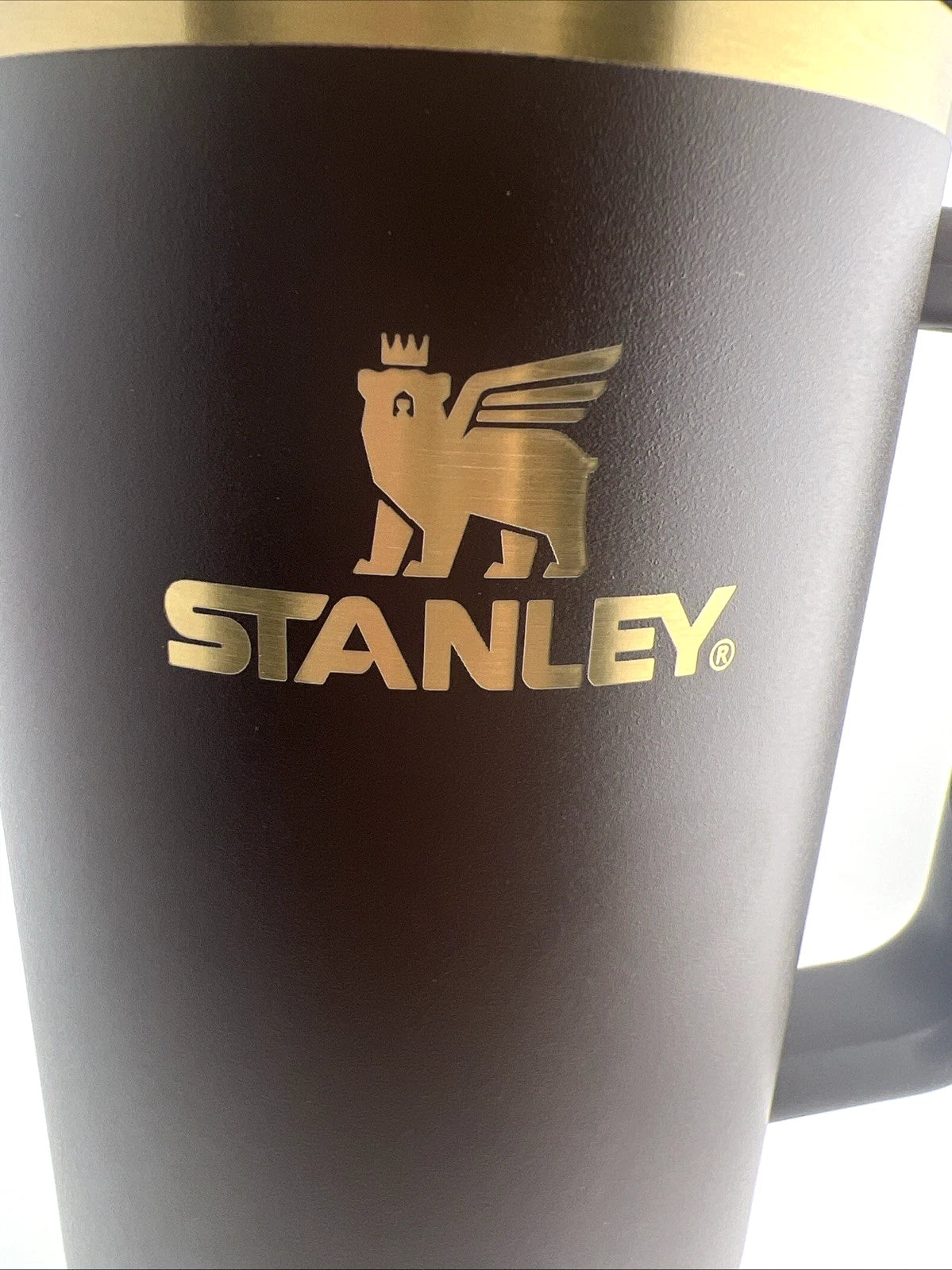 Matte Black Insulated Tumbler with Handle, Gold Accents, Reusable Straw, 40 oz Travel Cup